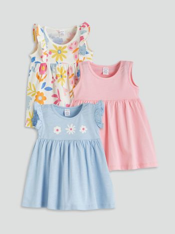 LCW Baby White Crew Neck Girl's Baby Jersey Dress Set of 3