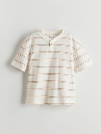 LCW Kids Bej Striped Cotton Boys' T-Shirt