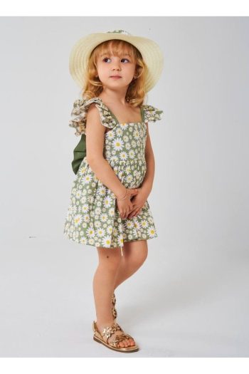 Pinkitokids Daisy Print Girls' Dress (HAT INCLUDED) - Green