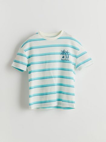 LCW Kids  Off-White Striped Crew Neck T-Shirt for Boys