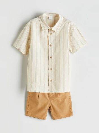 LCW Kids                                                                                         Yellow Striped Boy's Shirt and Shorts Set 2-Piece