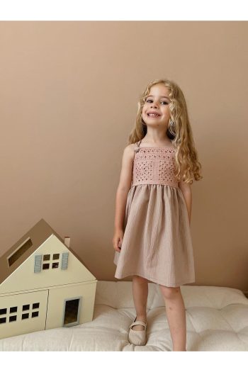 Patriko Textile Bohemian Neck Hand-Knitted Strap New Season Muslin Girl's Dress