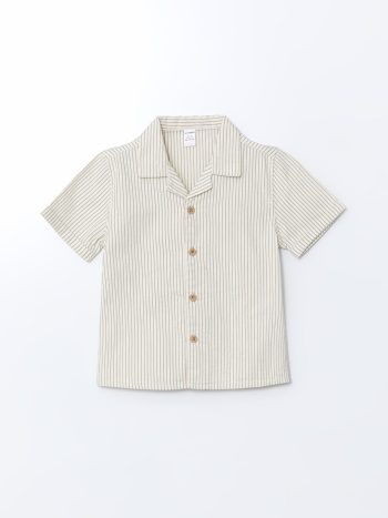 Beige Striped Boys' Linen Shirt