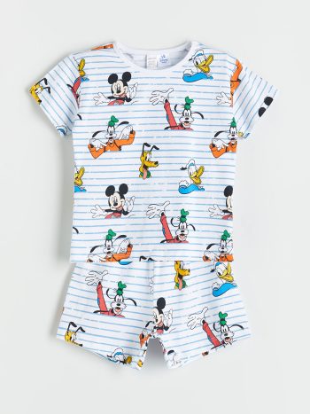 LCW Baby Ekru Minnie Mouse Printed Baby Boy T-Shirt and Shorts Set (2 Pieces)