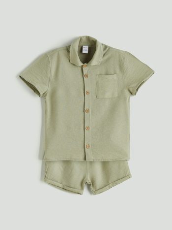 LCW Baby Green Basic Boys' Shirt and Shorts Set