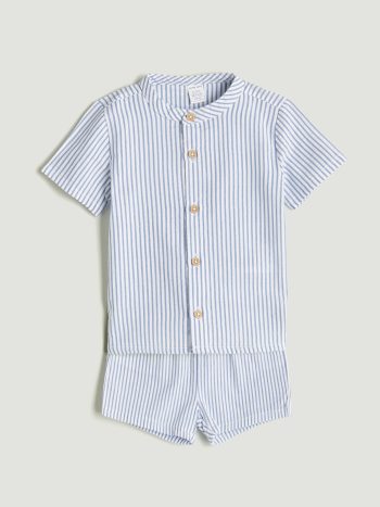 LCW Baby Cream Short Sleeve Striped Shirt and Shorts Set 2-Piece