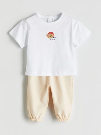 LCW Baby Ecro Bear Teddy Printed Boys' T-Shirt and Pants Set