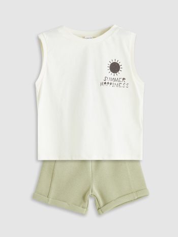 LCW Baby Printed Cotton Tank Top and Shorts Set for Boys (2 Pieces)