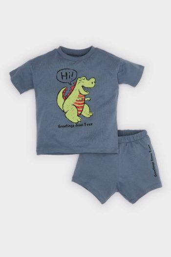 Boys' Baby 2-Piece Set with Dinosaur Print Short Sleeve T-Shirt and Elastic Waist Shorts