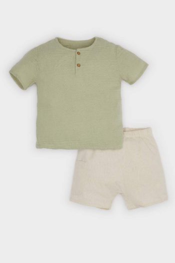 Boys' Baby 2-Piece Set: Short Sleeve Muslin T-Shirt and Elastic Waist Shorts