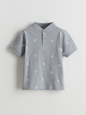 LCW Kids Ekru Mandarin Collar Patterned Boys' Pike T-Shirt