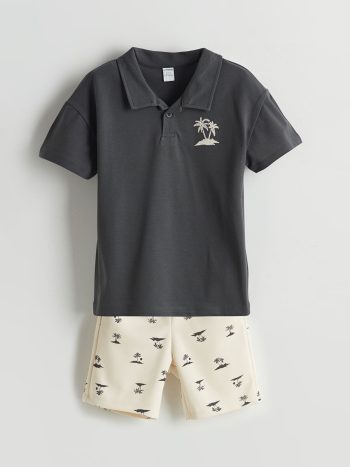 LCW Kids Antrasit Printed Boys' T-Shirt and Shorts Set 2-Piece