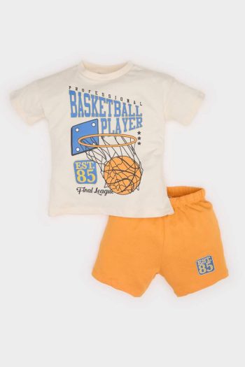 Boys' 2-Piece Set: Short Sleeve Top with Ball Print and Stretch Waist Shorts