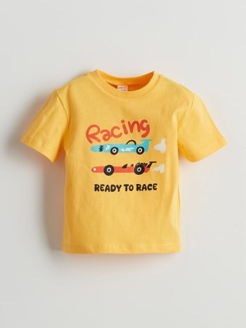 LCW Kids Yellow Printed Cotton Boys' T-Shirt