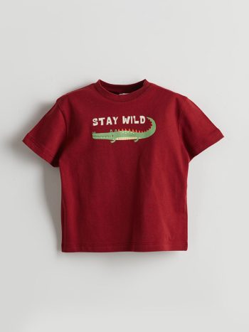 LCW Kids Red Crew Neck Alligator Print Boys T-Shirt