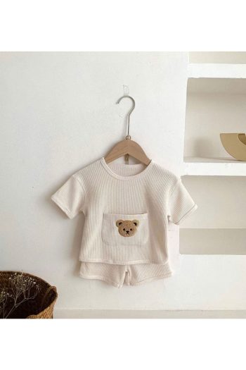 Bubito Bear Graphic Cotton Summer Shorts Set for Babies and Children - White