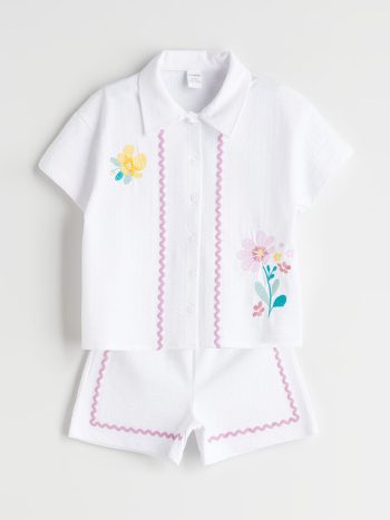 LCW Kids White Floral Girl's Shirt and Shorts Set 2-piece
