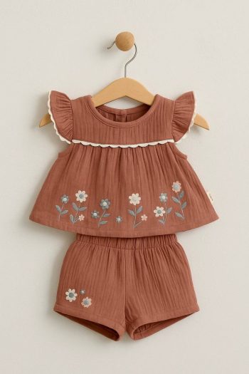 Girl Baby Muslin Fabric Shorts Set