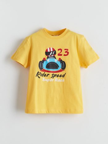 LCW Kids Yellow Bicycle Neck Printed Baby Boy T-Shirt