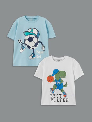 LCW Kids Blue Best Player Printed Boys T-Shirt Set of 2