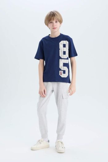 Boys' Two-Piece Set: Printed Short Sleeve T-Shirt with Crew Neck and Elastic Waistband Jogger Pants