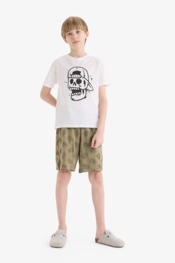 Boys' Pajama Set with Printed Short-Sleeve Top and Elastic Waist Shorts