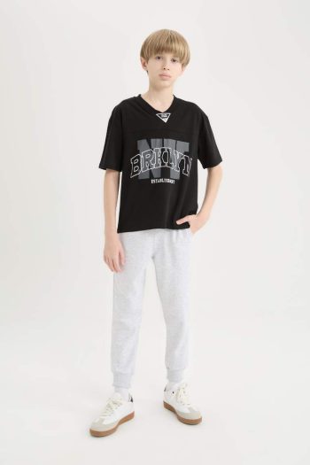 Boys' 2-Piece Set with Short Sleeve Printed T-Shirt and Elastic Waist Sweatpants