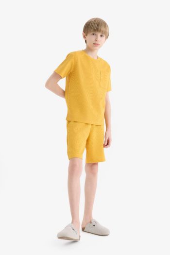 Boys' Pajama Set Waffle Short Sleeve Top with Elastic Waist Shorts