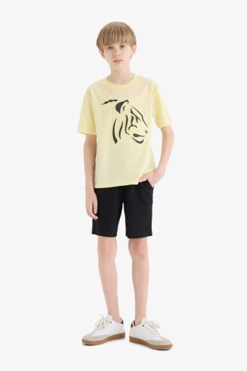 Boys' 2-Piece Set: Printed Short-Sleeve T-Shirt with Elastic Waist Shorts