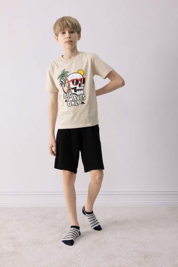 Boys' Pajama Set with Printed Short Sleeve Top and Shorts