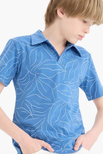 Boys' Short Sleeve Polo Shirt with Apache Collar Pattern