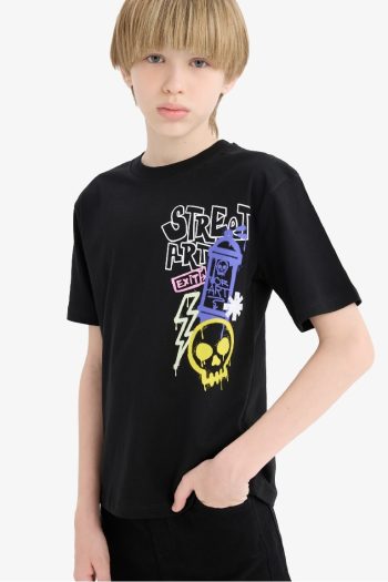 Boys' Bicycle Neck Printed Short Sleeve T-Shirt