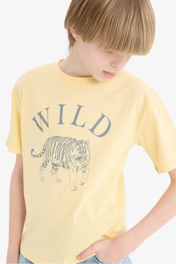 Boys' Printed Short Sleeve T-Shirt with Bicycle Neck