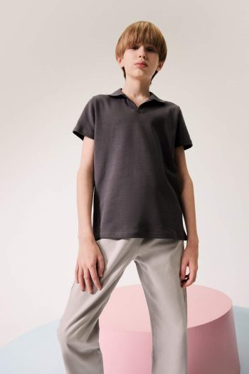 Boys' Short Sleeve Polo Shirt with Apache Collar