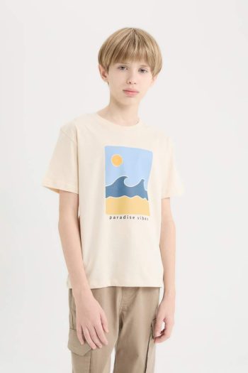 Boys' Bicycle Neck Printed Short Sleeve T-Shirt
