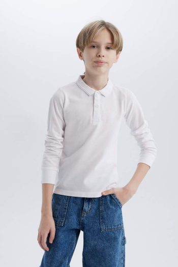 Boys' Basic Solid Long Sleeve Polo Shirt