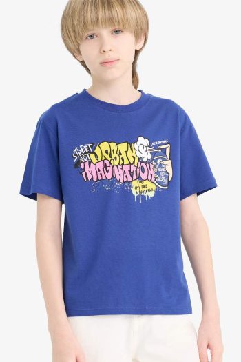 Boys' Bicycle Neck Printed Short Sleeve T-Shirt