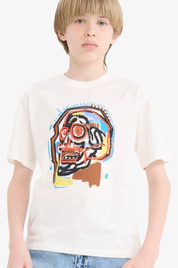 Boys' Short Sleeve T-Shirt with Printed Bicycle Neck