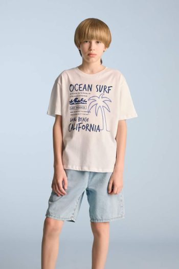 Boys' Printed Short Sleeve T-Shirt with Bike Collar
