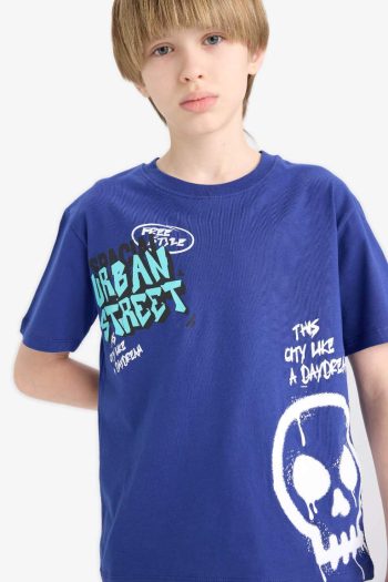 Boys' Bicycle Collar Printed Short Sleeve T-Shirt