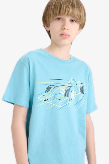 Boys' Bicycle Collar Printed Short Sleeve T-Shirt