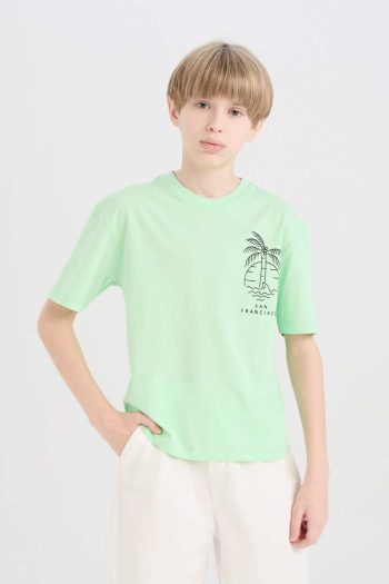 Boys' Oversized Loose Fit Crew Neck Printed Short Sleeve T-Shirt