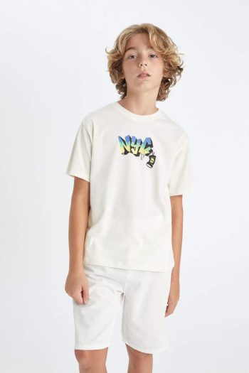 Boys' Short Sleeve T-Shirt with Bicycle Collar and Embroidery