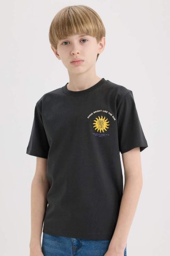 Boys' Bicycle Neck Printed Short Sleeve T-Shirt