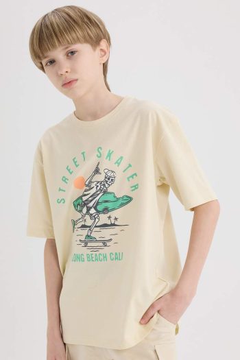 Boys' Bicycle Neck Printed Short Sleeve T-Shirt