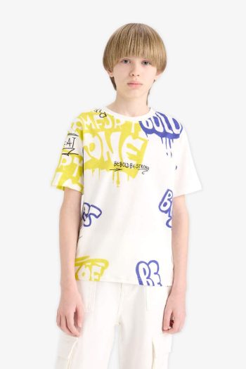 Boys' Printed Short Sleeve T-Shirt with Bicycle Collar
