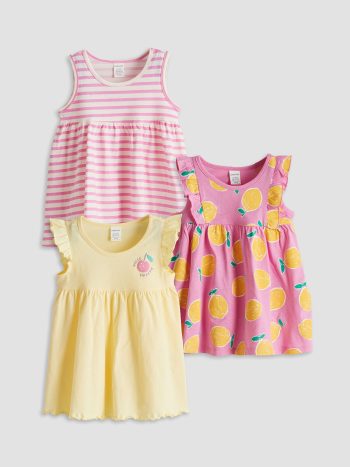 LCW Baby Three-Pack Baby Girl Cotton Dress with Round Neck