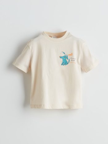 LCW Kids Bej Crew Neck Printed Boys' T-Shirt