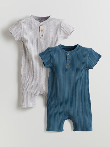 LCW Baby Petrol Crew Neck Boys' Baby Ribbed Jumpsuit Set of 2