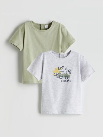 LCW Baby White Printed Cotton Boys T-Shirt Set of 2